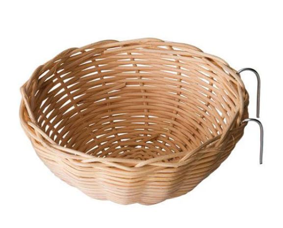 Handwoven blastic Bird Nest with Hook, Bamboo and Coir Hanging Bird House for Parrots, Lovebirds, Canaries, Wild Birds, Cage Accessory, organic materials, 13 cm diameter, 6 cm depth