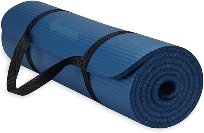 High Quality Yoga Exercise Mat With Carrying Strap, Made Of High Density Foam, Non-Slip, Thickness 10 Mm Available In Multiple Colors (Navy 10ml)
