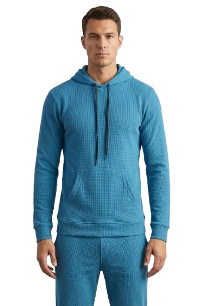 Tring Men's Winter 2 Piece Waffle Material Raised Hoodie and Sweatpants Comfortable Fashion Outdoor Home
