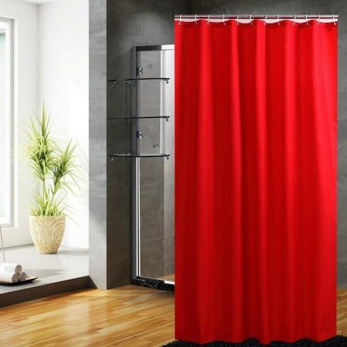 Shower Curtiain Liner, Durable Fabric Solid Bathroom Curtain with Hooks, Waterproof (Red)