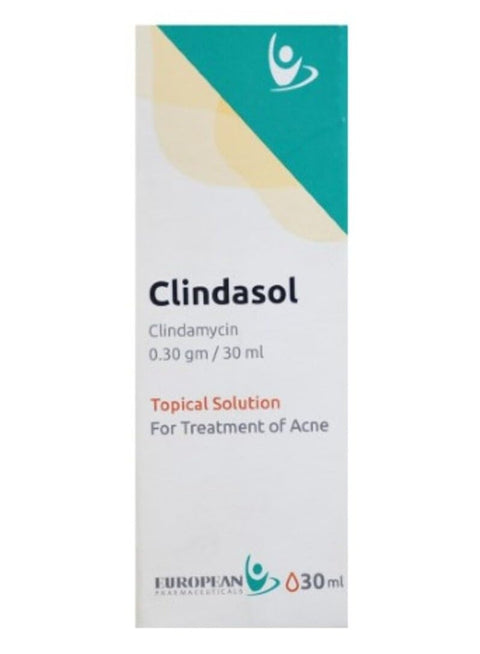 Clindasol Acne Treatment Topical Solution, Clindamycin 0.30g/30ml, Medical Skin Solution by European Pharmaceuticals