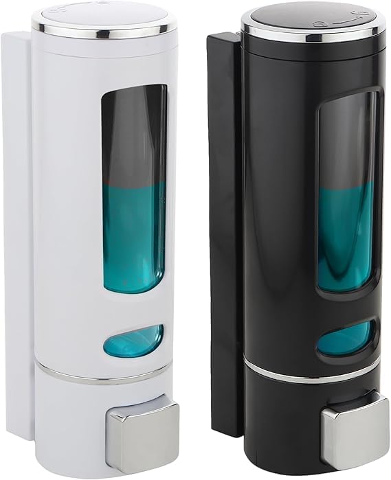 BATH GURU Abs Wall Mounted Shampoo Sanitizer Lotion Hand Dish Wash Gel Liquid Soap Dispenser for Bathroom Kitchen Pack of 2 (400 Ml, White & Black, Plastic)