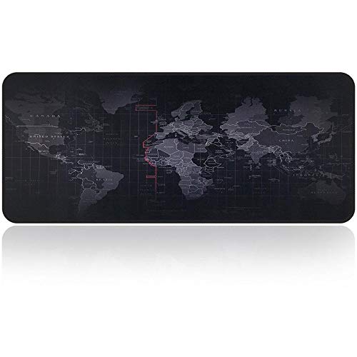 World Map Extended Gaming Mouse Pad, Large Desk Mat with Stitched Edges, Non-Slip Rubber Base, Smooth Surface Keyboard & Mouse Pad for Gaming, Office, Laptop & Desktop, 70 × 30 cm – Multi-Color