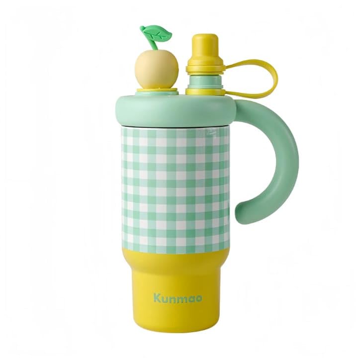 Water Bottle Stainless Steel 800ml Insulated Travel Mug with Straw and Handle, Double-Wall Leak-Proof BPA-Free Hot and Cold Drink Cup for Juice Milk and Tea F-1531 (Green)