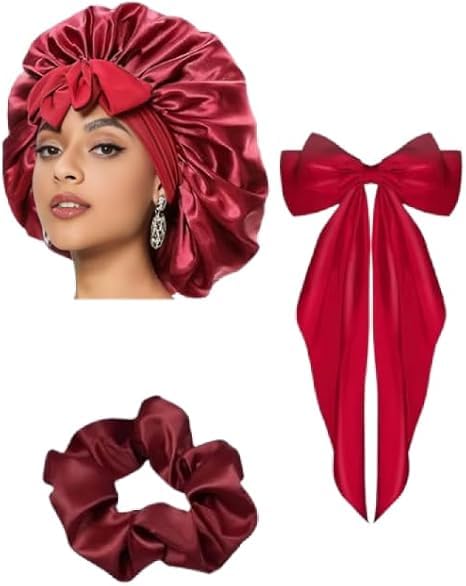 gold stone Red Satin Bow and Bow Clip Bonnet