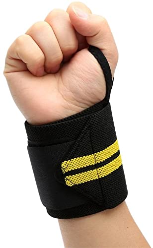 one year warranty_1pc Black Yellow Wrist Brace Weightlifting Workout Gym Strap Support Grip Glove Body Building09877333