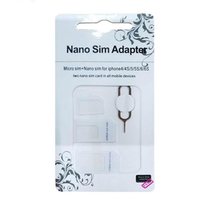 4 in 1 Nano SIM Card Adapter, SIM Card Adapter Kit, Sim Adapter Set Sim Card Adapter with SIM Ejector Pin Compatible with Mobile Phone - White