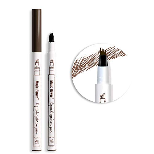 BHY Eyebrow Tattoo Pen (2 Pack), Micro Ink Brow Pen, 4 Points Eyebrown Pencil Long-Lasting Waterproof, Creates Daily Natural Brows Makeup Effortlessly (Maroon #01)