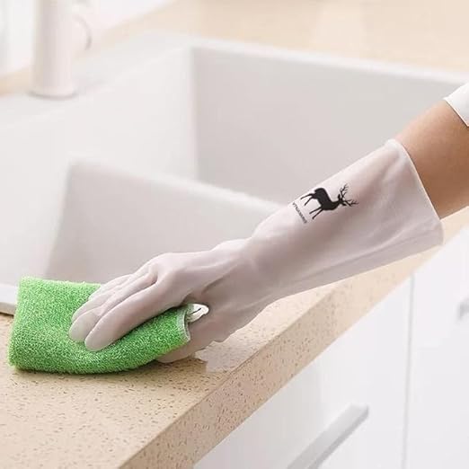 Kitchen Gloves Waterproof Dishwashing Gloves with Secure and Effective Grip for Easy Cleaning - Kitchen Tools Washing and Cleaning Gloves - Size (Small) - White