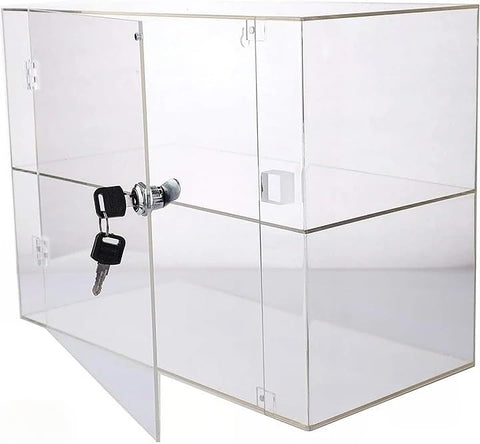 Best Media High Gloss Clear Acrylic Display Case with 1 Shelf and Front Door with Security Lock for Collectibles Office Home Store Display Stand