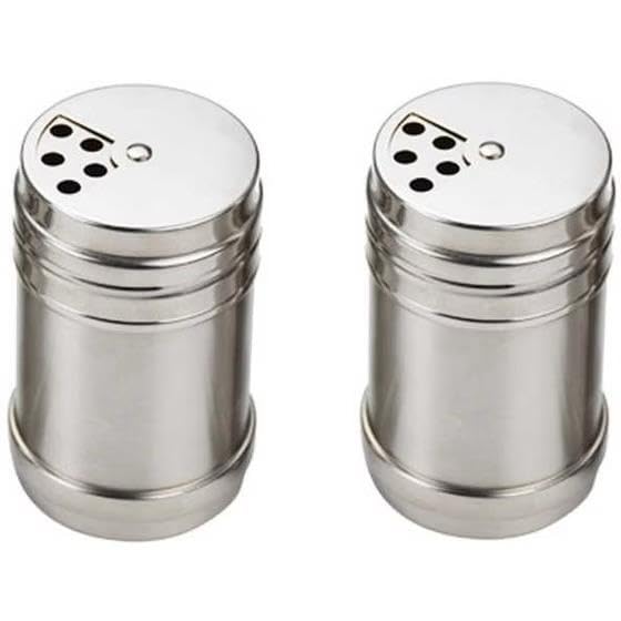Stainless Steel Spice Set, Cylindrical Kitchen Seasoning Dispensers with Perforated Lids, 2 Pieces