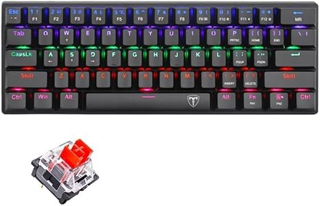 TGK321 Wired Mechanical Gaming Keyboard, PC Compatible, 60% Compact, Red Switches, Rainbow Backlight, 61 Keys