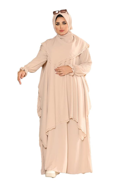 MISK Abaya 4 Piece Blouse and Veil for Women One Size, Brown GS-7068