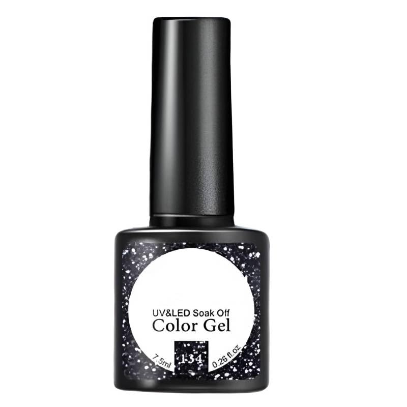 7.5ml Reflective Dark Blue Glitter Gel Polish, Midnight Sparkle UV Soak Off Gel, Flash-Activated Shimmer Nail Color for Manicure and Nail Art – Shade 134