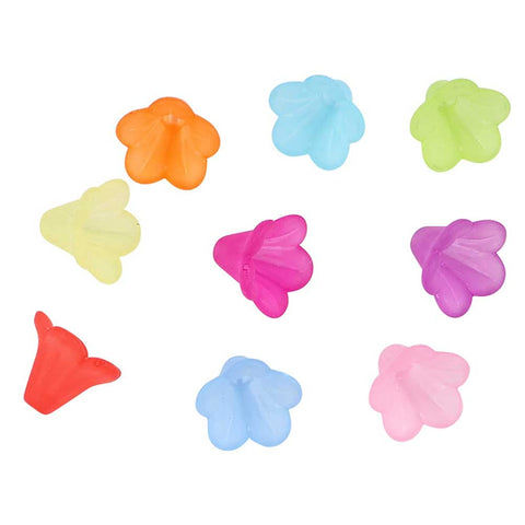 Teensery 200 Pcs 14mm Frosted Trumpet Flower Beads Assorted Color Acrylic Flower Bead Caps Spacer Beads Loose Beads for DIY Jewelry Crafts Making