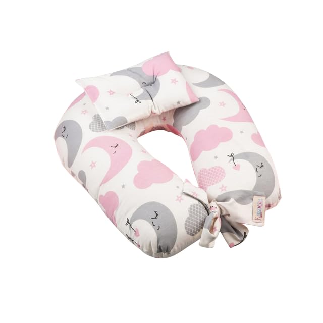 Breastfeeding Support Pillow for Mothers with Head Pillow and Washable Cover.-80027-White and Pink
