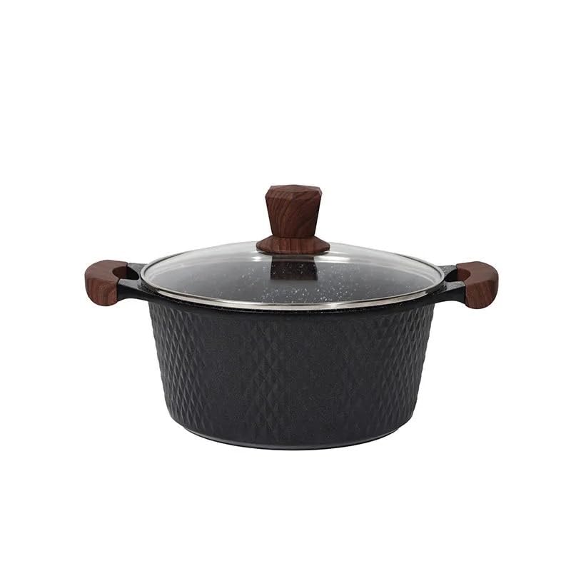 Downtown 20cm Granite Marble Cooking Pot with Silicone Handles, Non-Stick Pot for Home Cooking, Compact Casserole for Small Meals, Sauces and Vegetables with Durable Non-Stick Interior