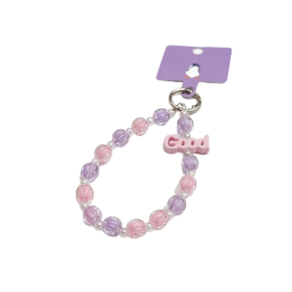Multi-Color Beaded Wrist Strap - Delicate pastel beads form a stylish phone lanyard with keyring, ideal for daily use, easy grip, and playful aesthetic.