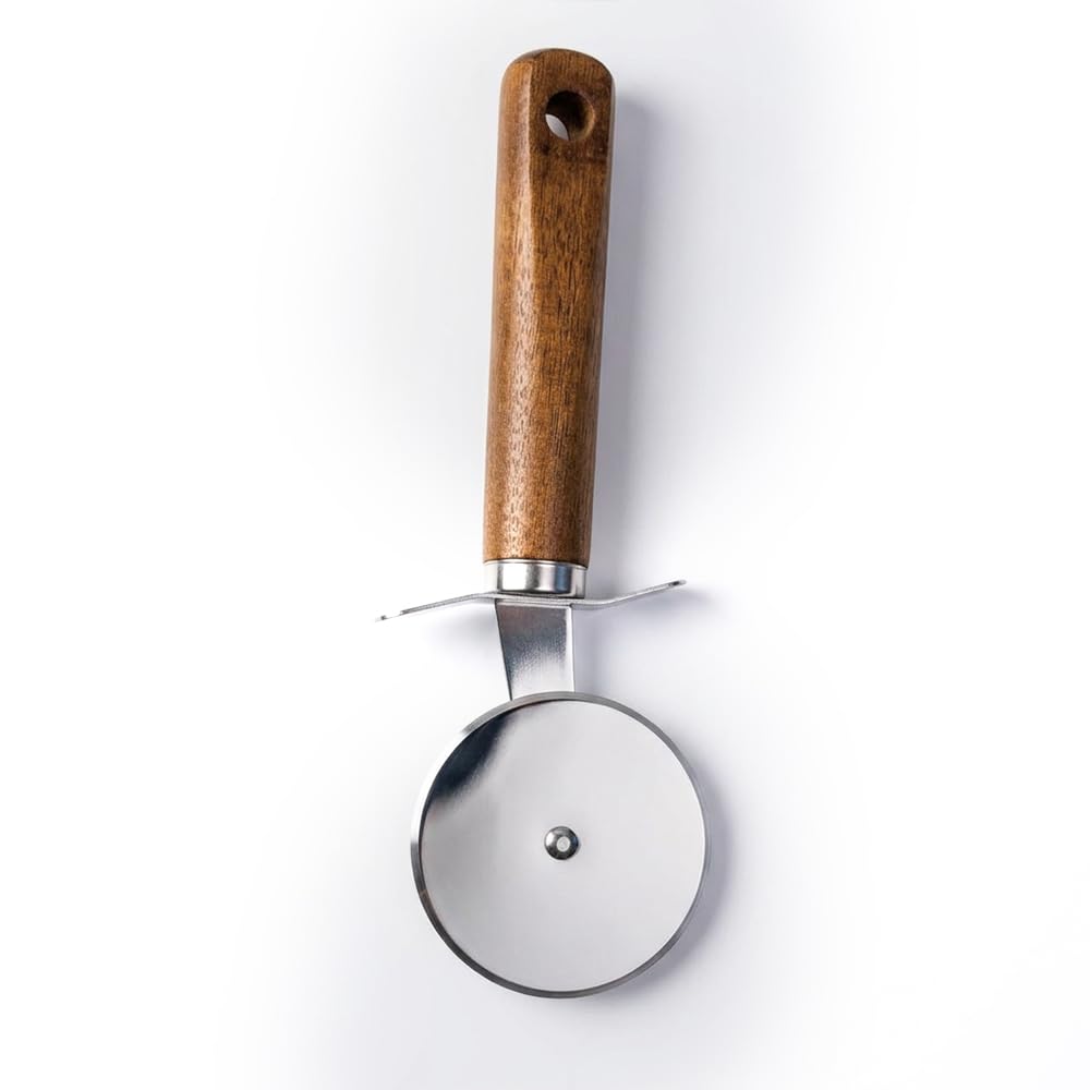 Downtown Pizza Cutter Stainless Steel Wheel Cutter for Pizza and Pastry with Wooden Handle Manual Kitchen Cutting Tool for Pizza Dough Flatbread and Baking Use