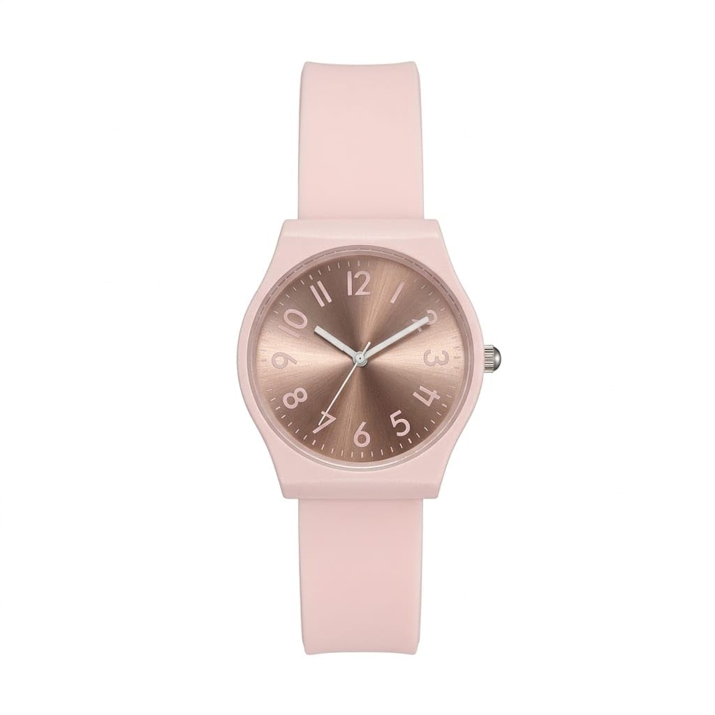Women's Casual Soft Silicone Fashion Round Dial Watch - Scratch Resistant and Comfortable Everyday Design - Light Rose.