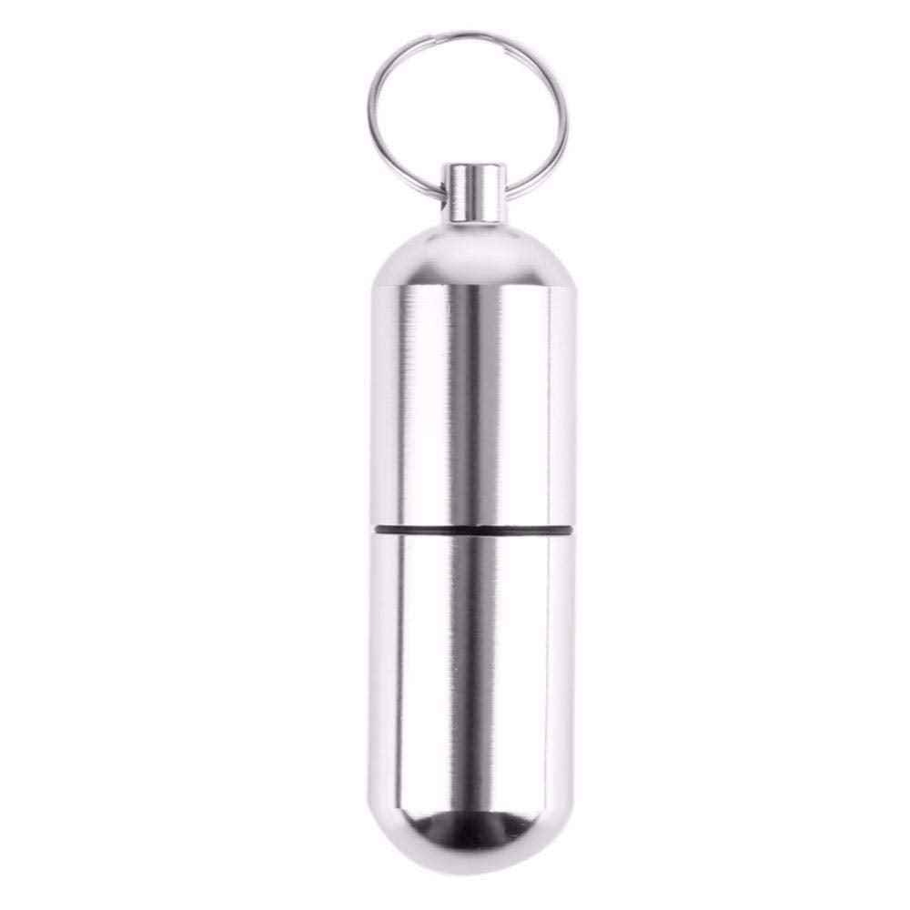 Silver Waterproof Aluminum Medicine Pill Box Bottle Holder