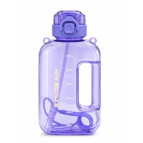 Large Capacity Sports Water Bottle with Inner Straw Ergonomic Handle and Tight Lid for Daily Use and Sports Activities (Mauve)