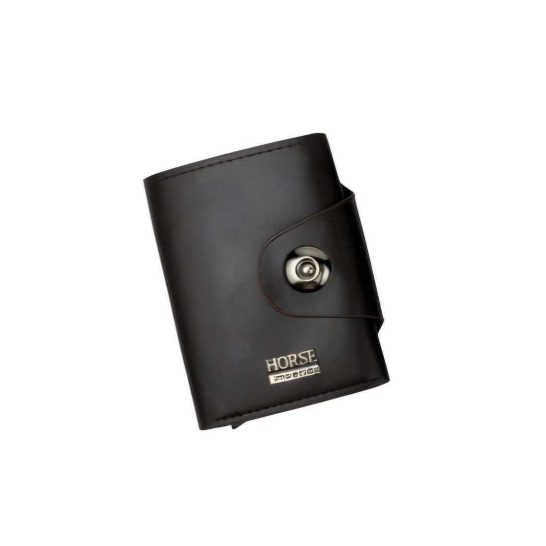 Men's Leather Trifold Wallet with Metal Button External Card Holder Large Capacity for Cards and Money (Dark Brown)