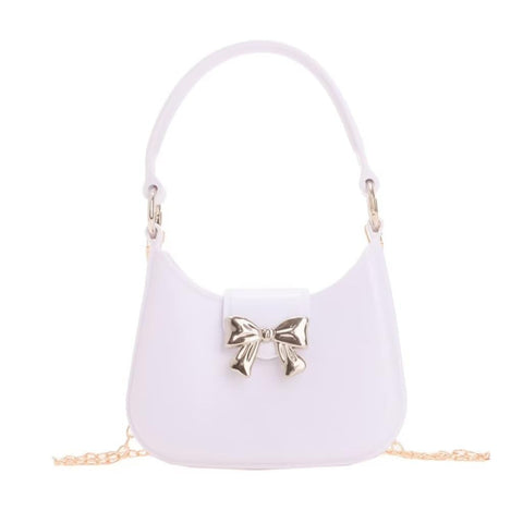 Kids Plastic Handbag with Gold Bow Decoration, Small Top Handle Bag