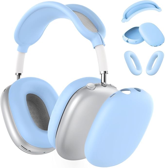 Silicone Case Cover for AirPods Max Headphones,Ear Pad Case Cover/Ear Cups Cover/Headband Cover for AirPods Max(2026/2024/2020)(USB-C/Lightning),Silicone Accessories for AirPod Max 2, (Light Blue)