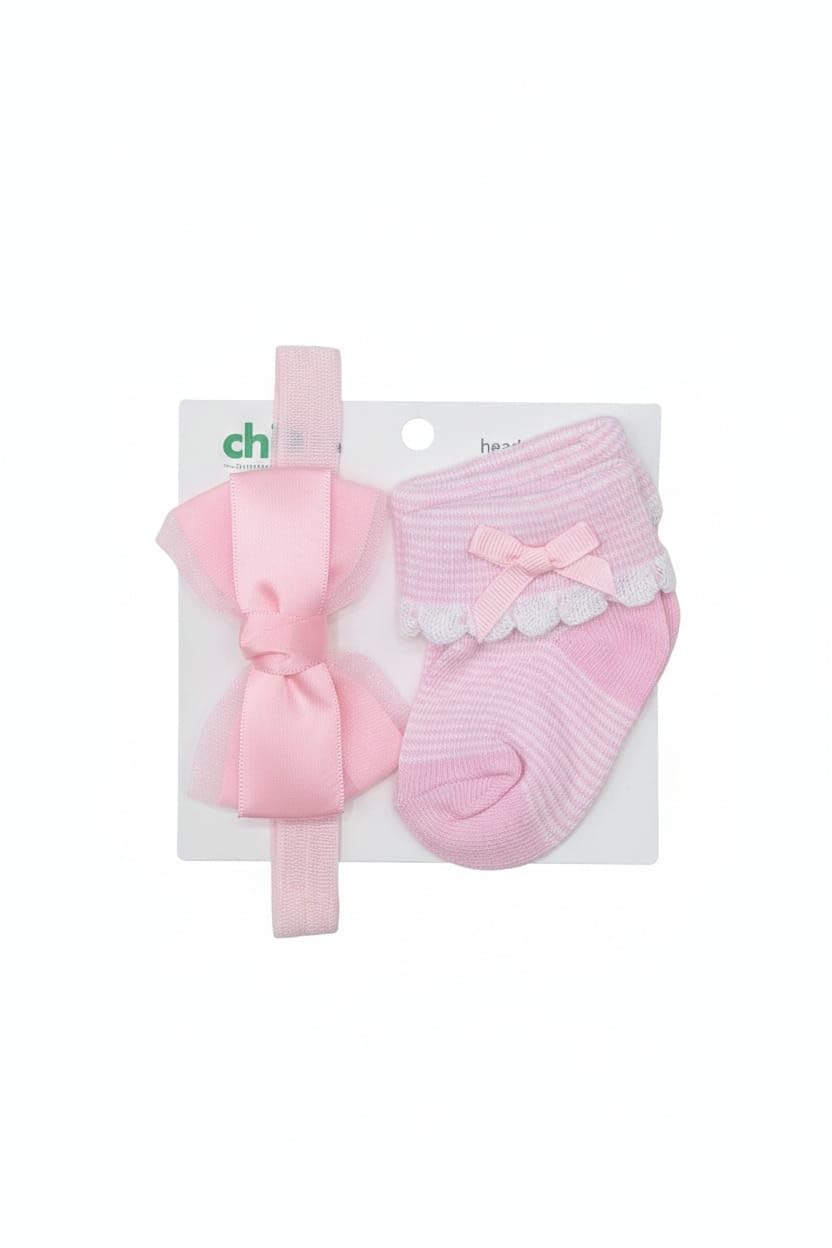 Cotton sock set with a headband for girls from newborn to 6 months
