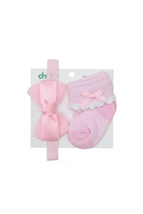 Cotton sock set with a headband for girls from newborn to 6 months