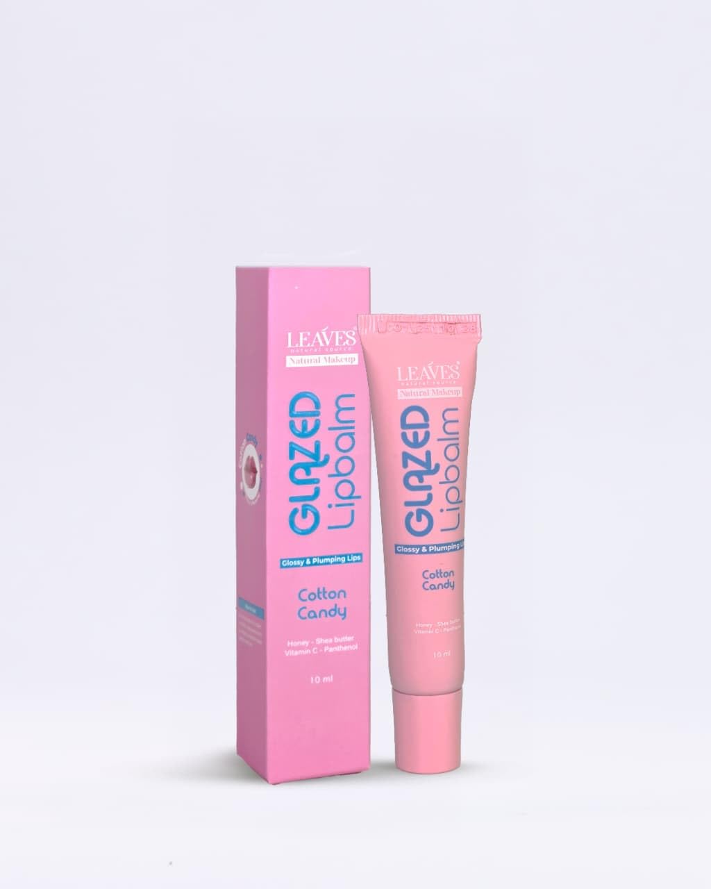 LEAVES Glazed Lip Balm, Coton Candy, Flavor, Glossy Finish, Plumping Effect, 10ml