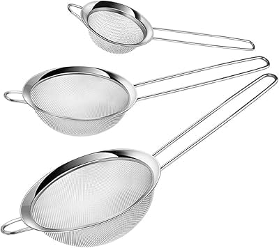 Sieve Strainer Set 3 Pcs Stainless Steel Kitchen Fine Mesh Strainers for Tea, Juice, Flour and Baking Use