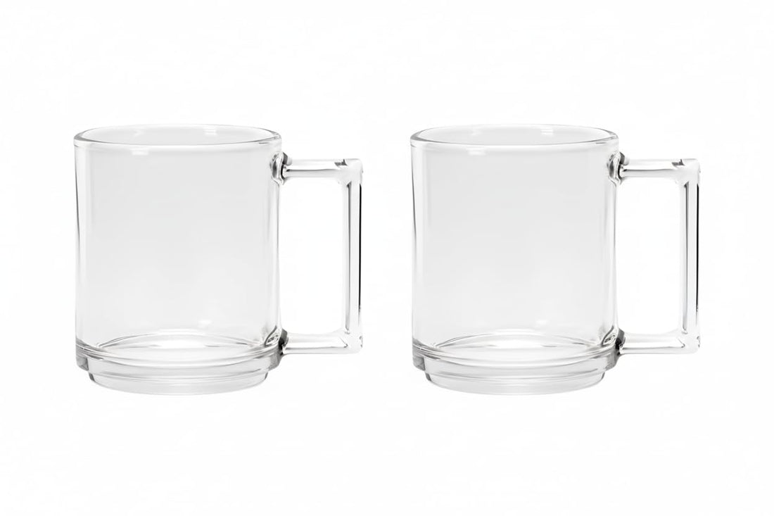 Portal Minimalist Clear Glass Mug with Handle for Hot & Cold Drinks (2pcs)