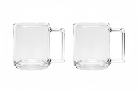 Portal Minimalist Clear Glass Mug with Handle for Hot & Cold Drinks (2pcs)