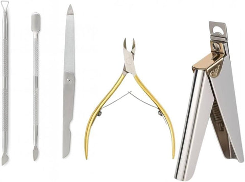6-in-1 Stainless Steel Nail Care Kit – Nail Clipper, Cuticle Nipper, Nail File, Dual-End Cuticle Pushers & Cuticle Peeler – Professional Manicure Pedicure Tools for Home DIY and Salon Use