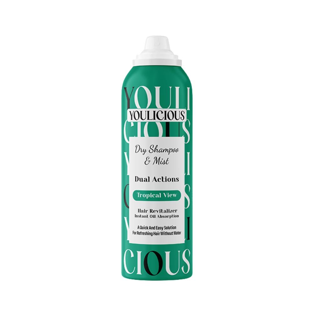 Youlicious Dry Shampoo & Hair Mist Tropical View 200ml | Instant Oil Absorption, Refreshing Hair Revitalizer, Adds Volume with Long Lasting Tropical Scent