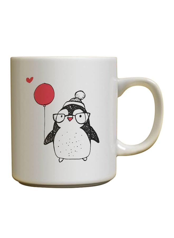 Penguin And A Balloon Designed Mug White/Pink/Black