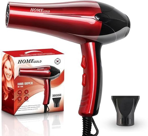 HOME GOLD 3000W Hair Dryer Superior Drying Performance with Multiple Settings, Ionic Care for Healthy Hair, and Built-In Overheat Protection for Safe and Efficient Styling! (HG-686 (Red))