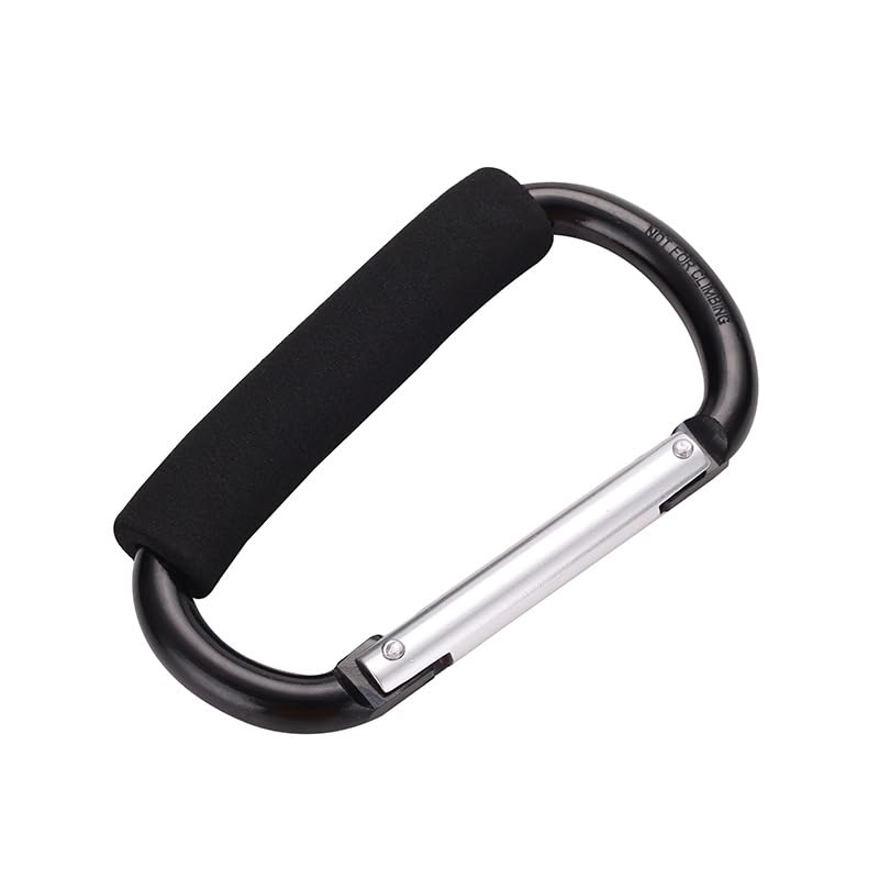 GQ Baby Stroller Hooks Mommy Large Carabiner Stroller Accessories Clips Organizer Hook for Hanging Purses, Diaper Bag, Shopping Bags (Black)