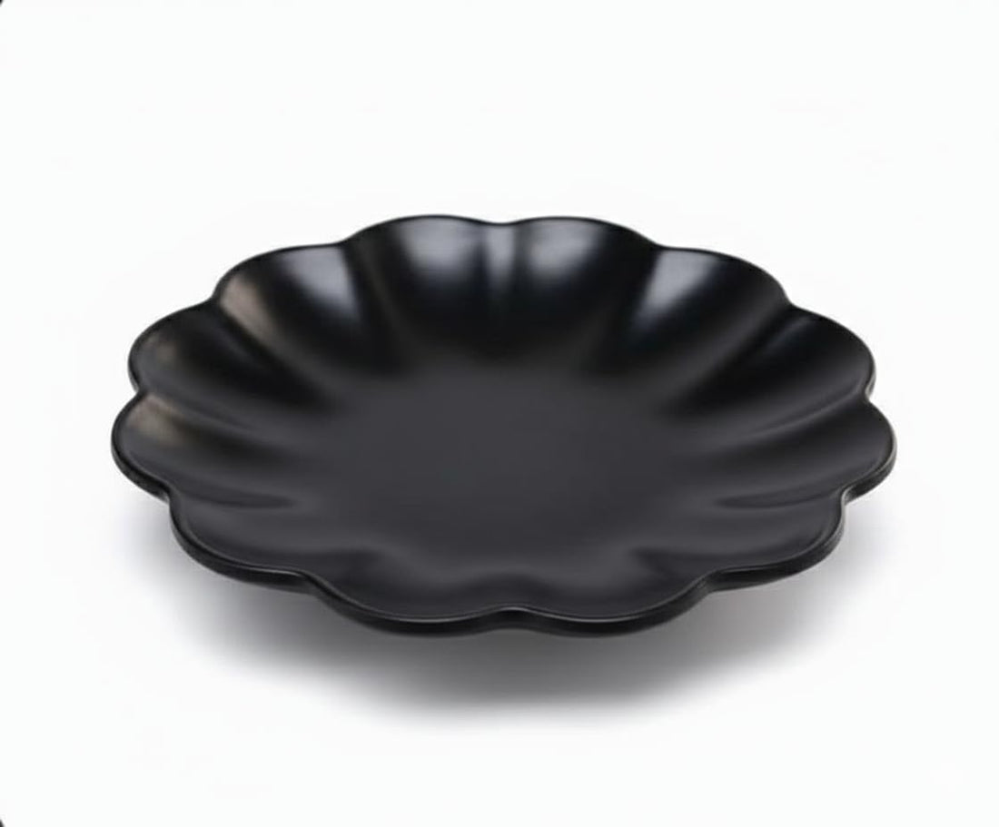Home Care NN-80 25cm Flower Melamine Plate Charming Break-Resistant Dining, Pack of 1 - Black Melamine