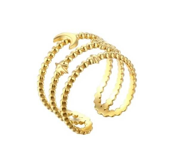 Ring Our Sun Moon Star Ring Is A Symbol Of The Connection Between Heaven Aand Earth Stainless Steel 18k Gold Plated Women Gift Valentine's Day Adjustable