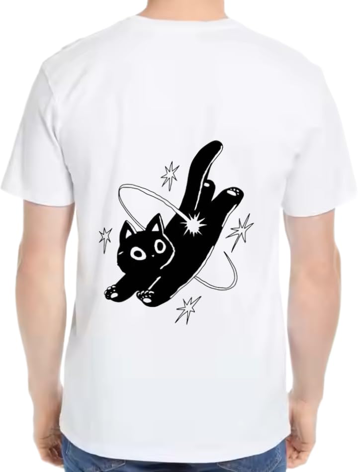 Black Cat and Stars T-shirt back White