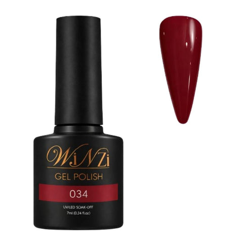Gel Nail Polish 7ML, Classic Dark Red Shade, Rich Deep Red Color, Soak Off UV LED Gel, Smooth Application, High Gloss Finish, Salon & Home DIY Manicure Nail Art (034)
