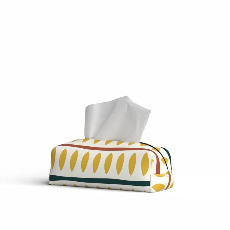 ART MOOD HOME HOME Tissue Box, Fabric Exterior with Leather Inner Layer, Decorative Zippered Tissue Holder, Elegant Stitching, Durable Soft Material for Home Office Living Room or Bathroom - Lome
