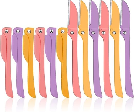 Multi-Purpose Facial Hair Removal Razors, Set of 3, Pink Purple Yellow, for Eyebrow Shaping and Body Grooming (5)