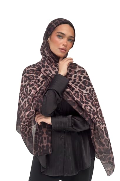 Tan Leopard MATERIAL Chiffon Scarf. Hijab - Classy Gift for Special Occassions - Luxurious Elegant Fabric - Versatile Style and Ideal Accessory for You - Women's Hijab -Size(75x180) cm