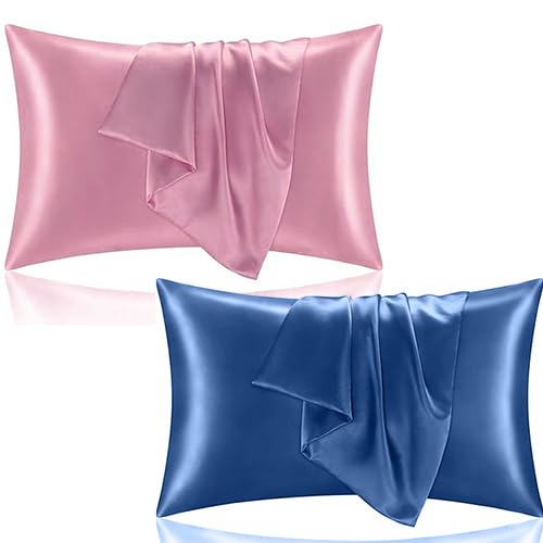 Buy one Get one,Snooze Satin Pillowcase for Hair and Skin, 48,70 cm (Dark pink & Blue)