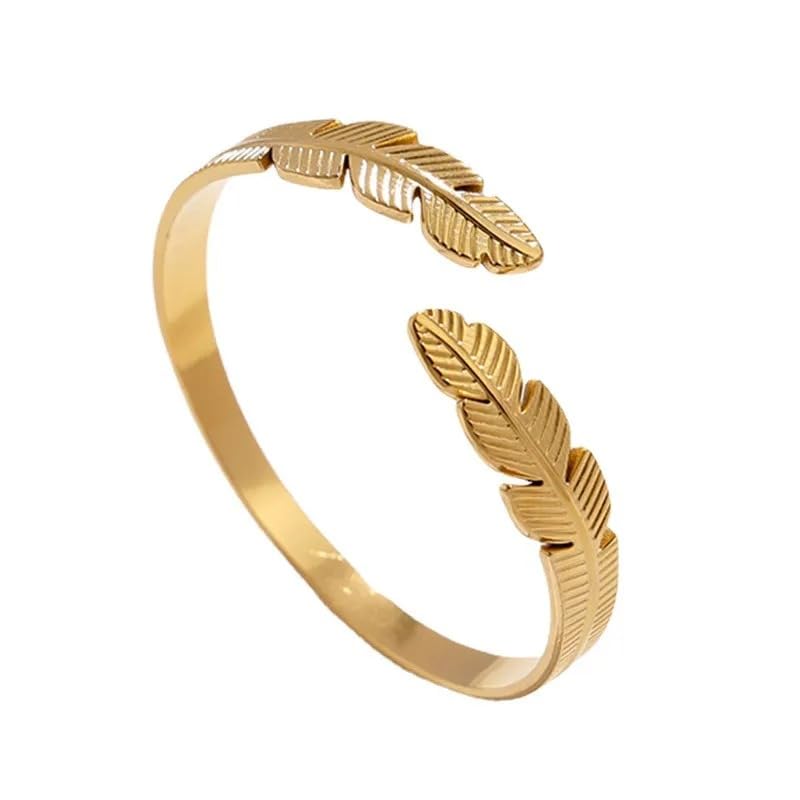 Bracelet Feather Symbolizing Freedom And Grace Stainless Steel 18k Gold Plated - Adjustable