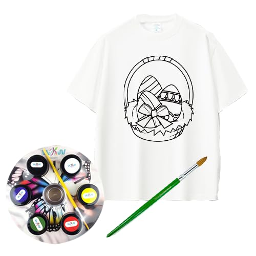 Happy Easter White T-Shirt DIY Colour-In with Fabric Paints and Brush,Size (S).